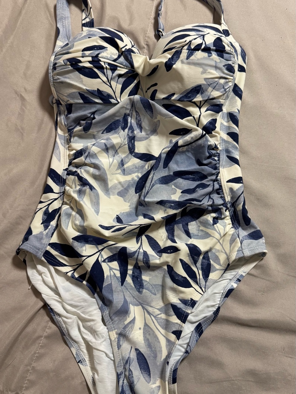 Niptuck size M Cream and Navy Leaf-Print One-Piece Swimsuit